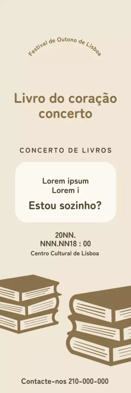 Cartaz de concerto de livros em castanho com ilustrações de livros