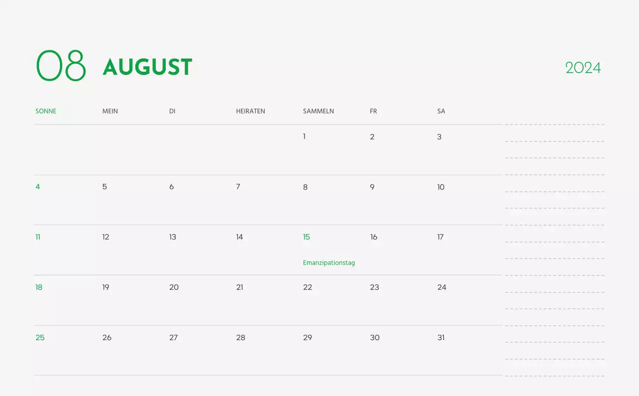 Ein Kalender mit einem Bild eines Welpen und einer niedlichen Botschaft in grünen Akzenten