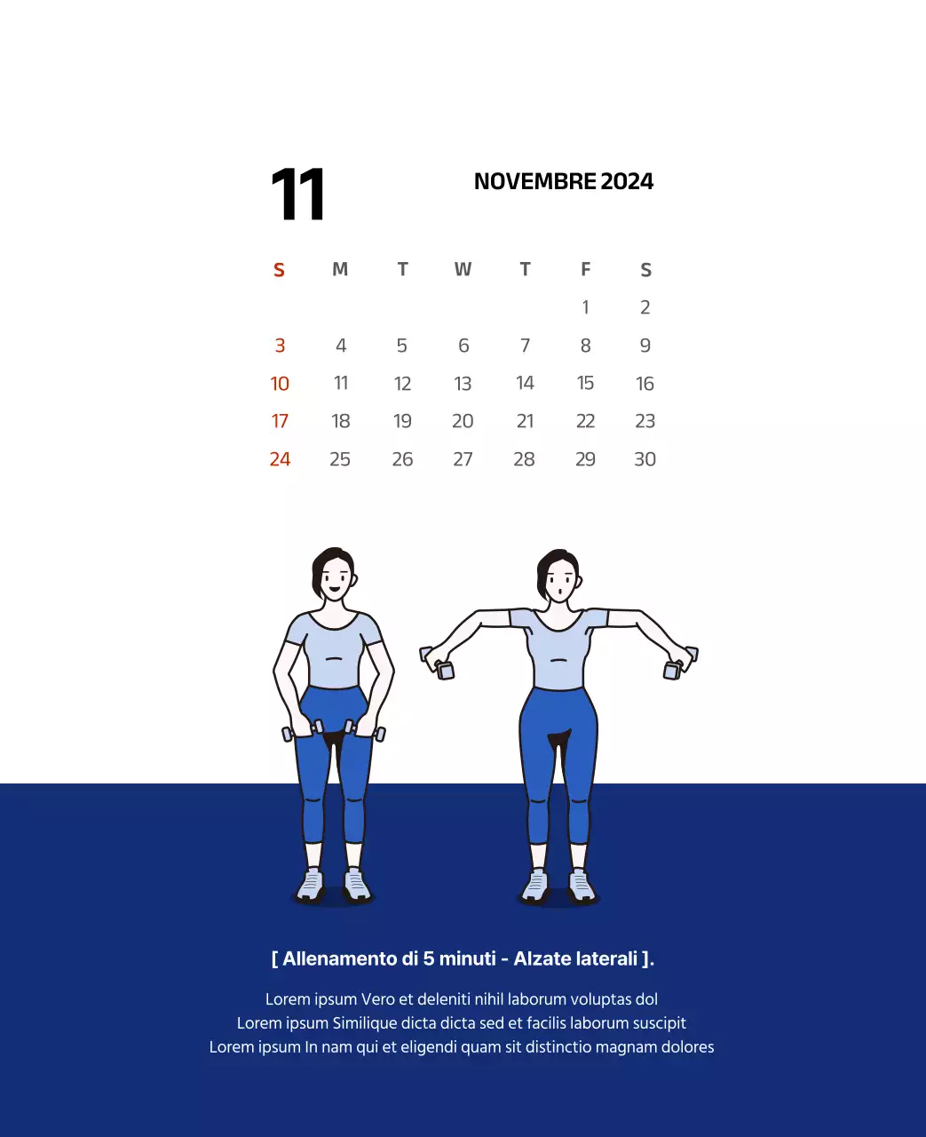 Calendario semplice con illustrazioni pulite in blu