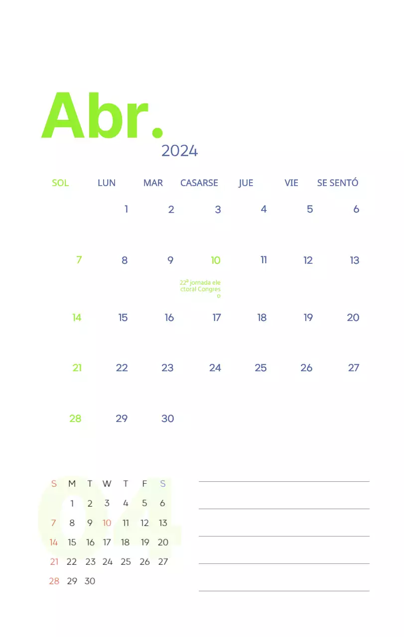 Calendario laboral con bellas ilustraciones