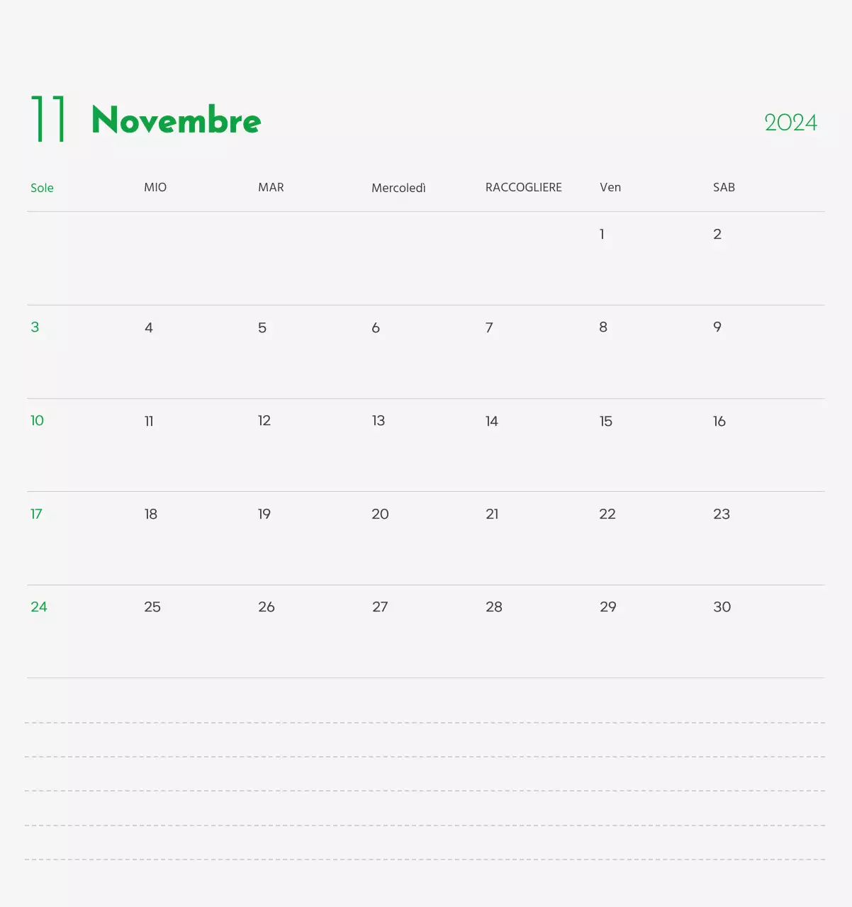 Un calendario con l'immagine di un cucciolo e un simpatico messaggio in verde.
