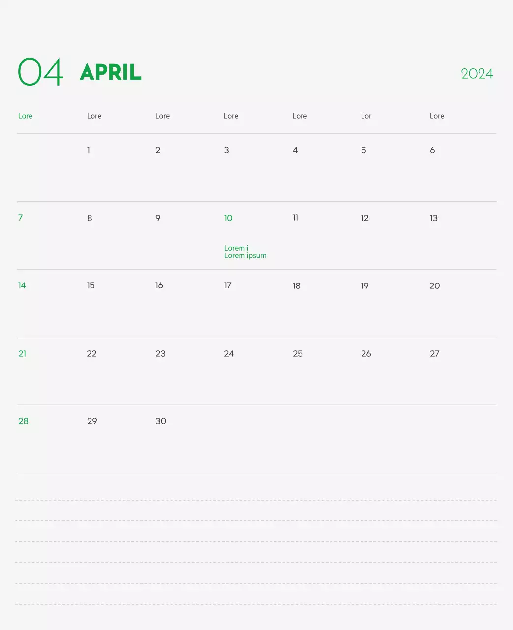 Een kalender met een afbeelding van een puppy en een schattige boodschap in groene accenten