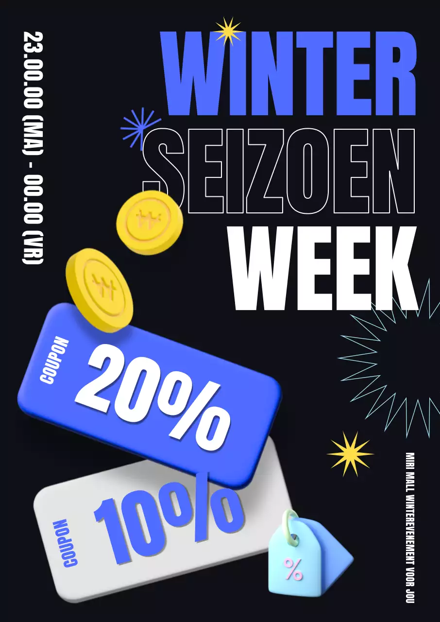 Trendy, strakke lay-out en 3D-couponpictogrammen voor de aanbiedingen van de Winter Seizoensweek