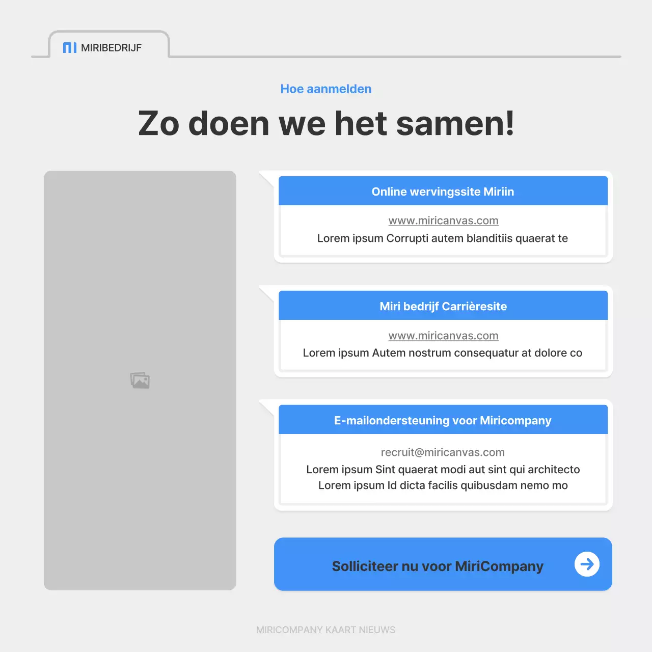 Een eenvoudige bedrijfsvacature in blauw en grijs