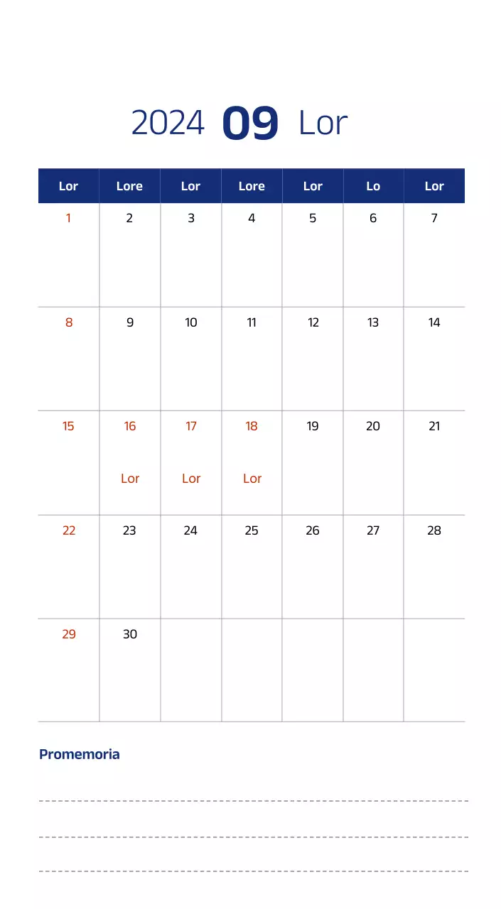 Calendario semplice con illustrazioni pulite in blu
