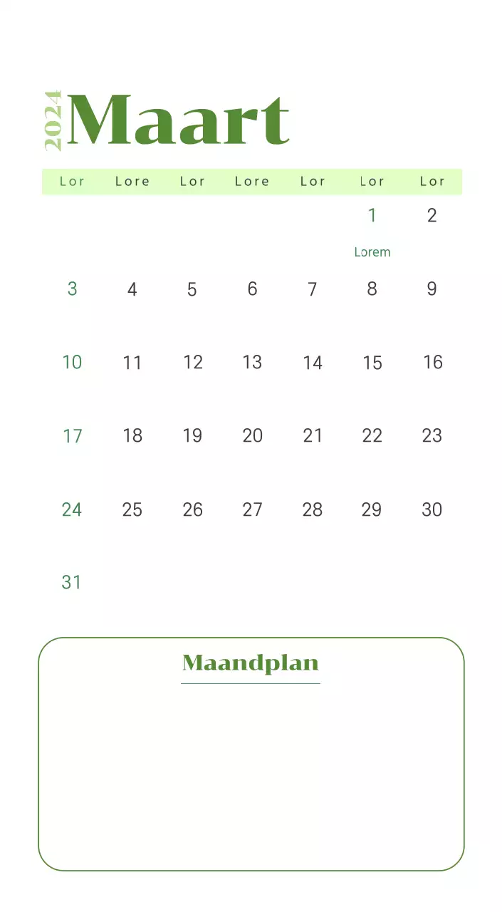 Kalender met jeugdillustraties op een gele en groene achtergrond