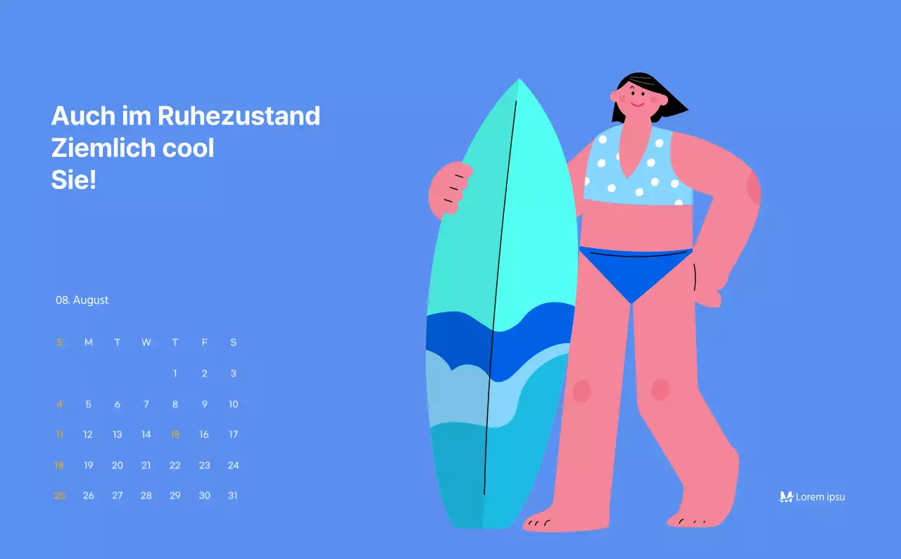 Motivationskalender mit energiegeladenen Illustrationen und positiven Zitaten auf hellblauem Hintergrund