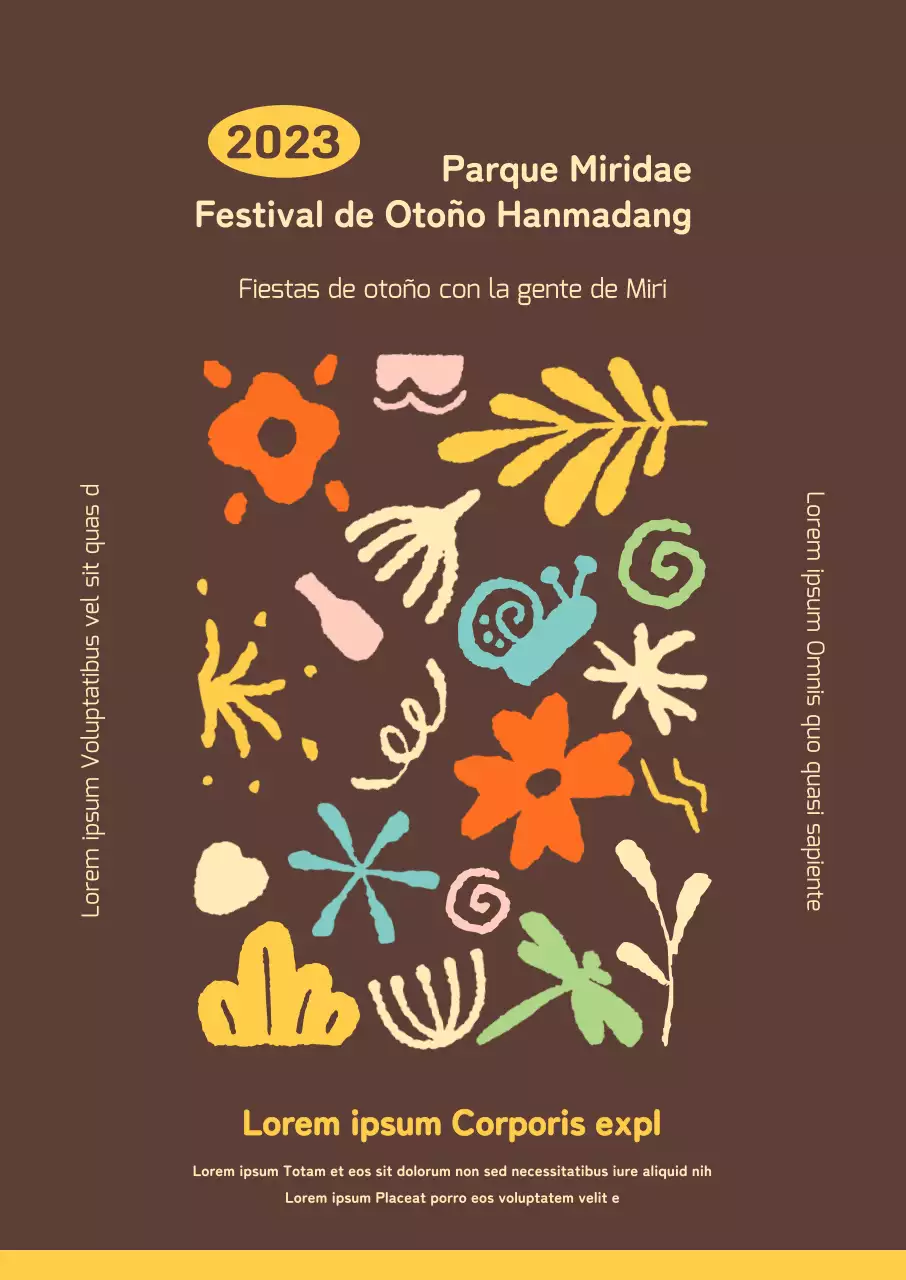 Promocione un festival de otoño con una emotiva ilustración sobre fondo marrón