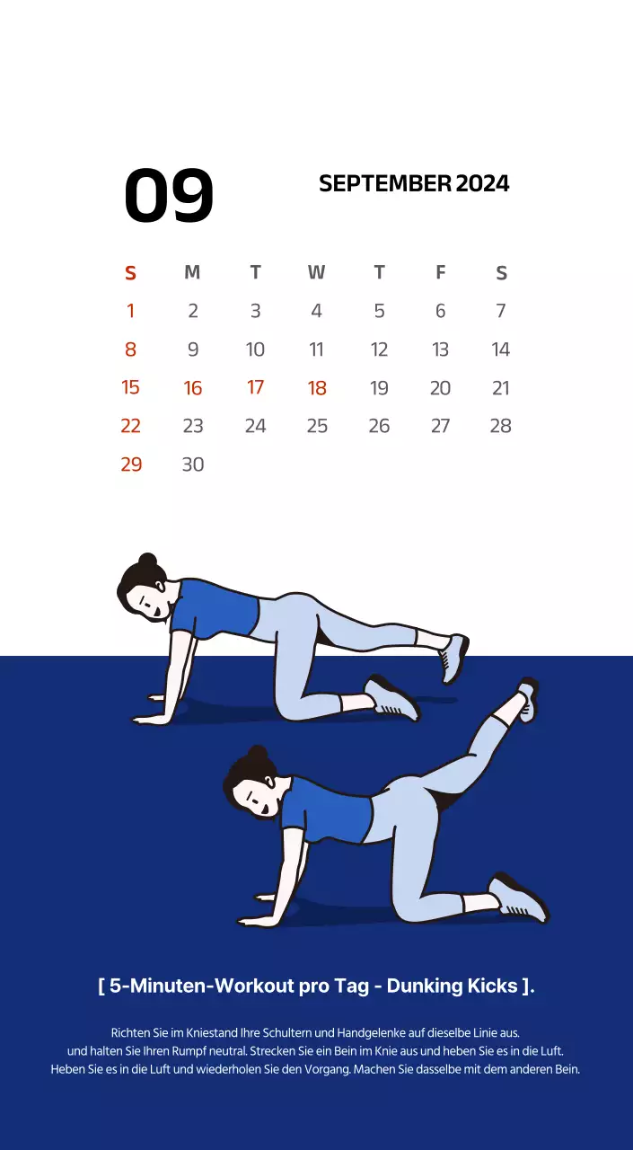 Einfacher Kalender mit klaren Illustrationen in Blau