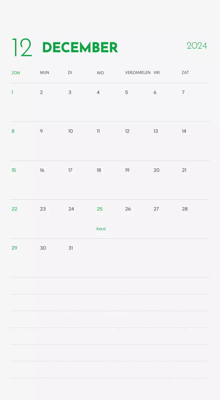 Een kalender met een afbeelding van een puppy en een schattige boodschap in groene accenten