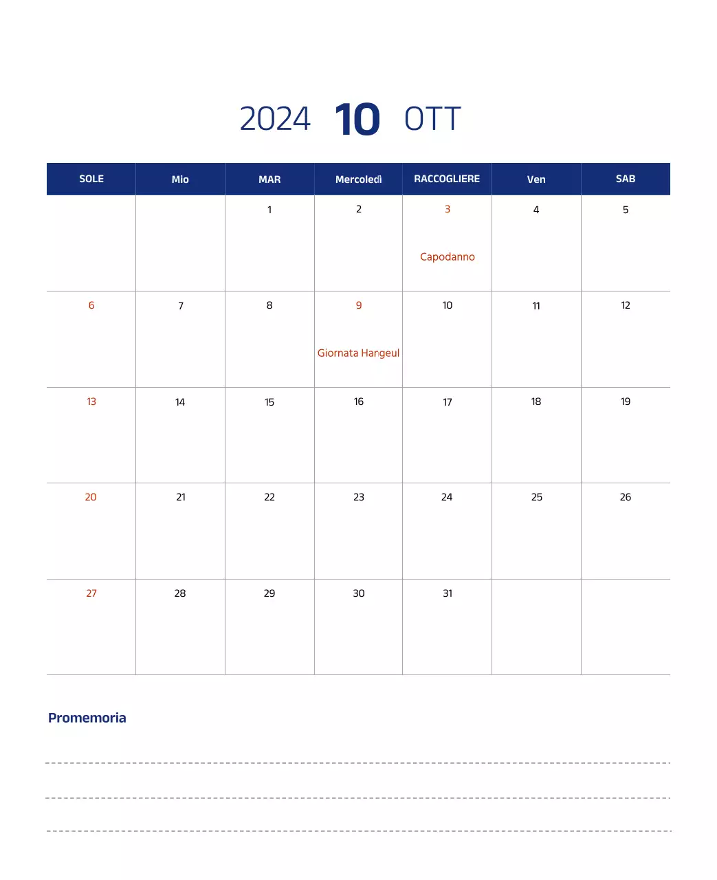 Calendario semplice con illustrazioni pulite in blu