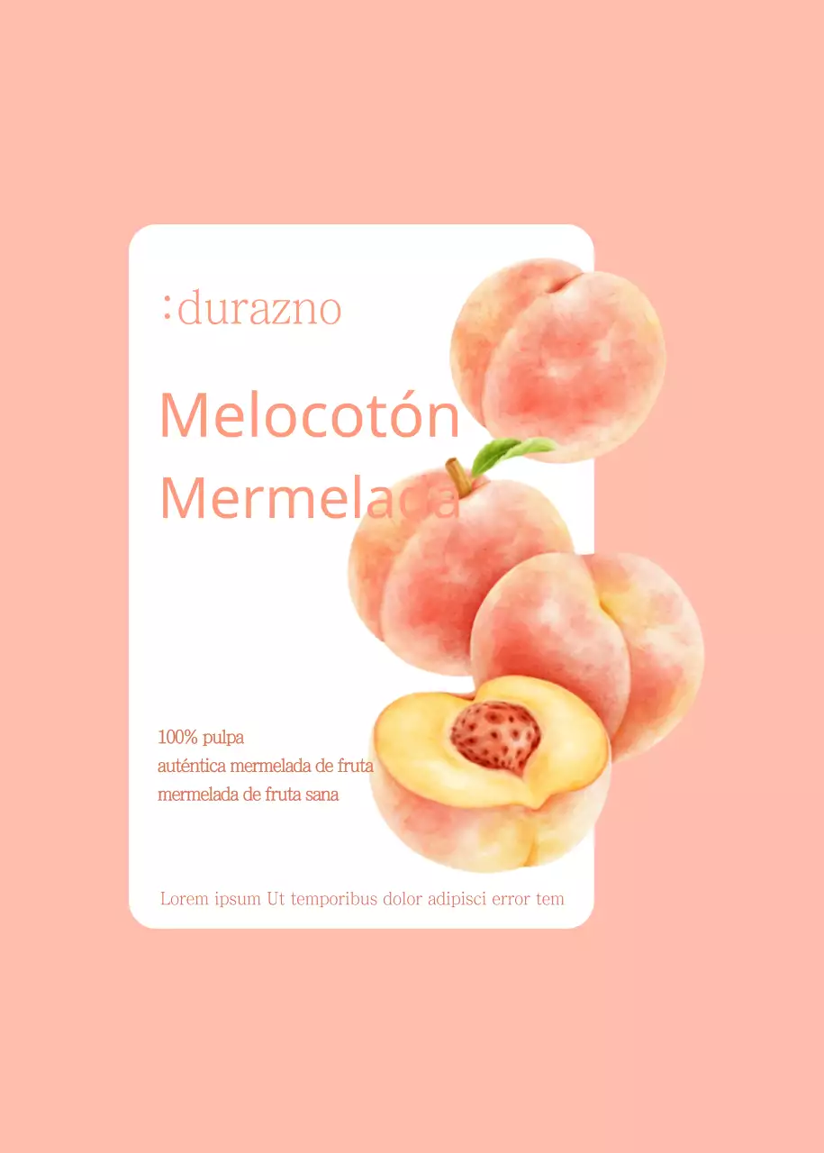 Diseño de etiqueta de mermelada de melocotón y manzana en rosa claro y verde