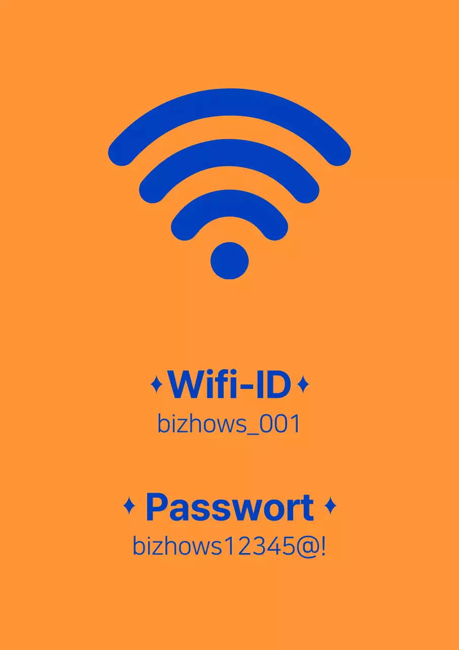 Orange und blau Nagelstudio wifi Konto Informationen stehen