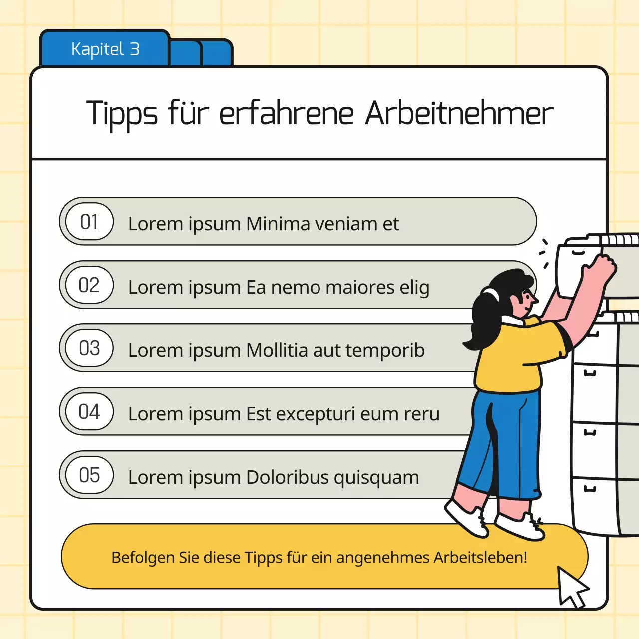 Bewerben Sie einfache Geschäftstipps in Blau und Gelb