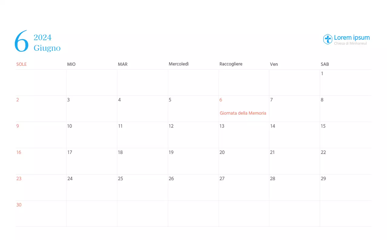 Calendario ecclesiastico blu di concezione moderna