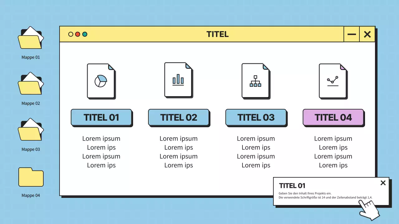 Minimalistische Desktop-UI in Blau und Gelb Firmenprofil