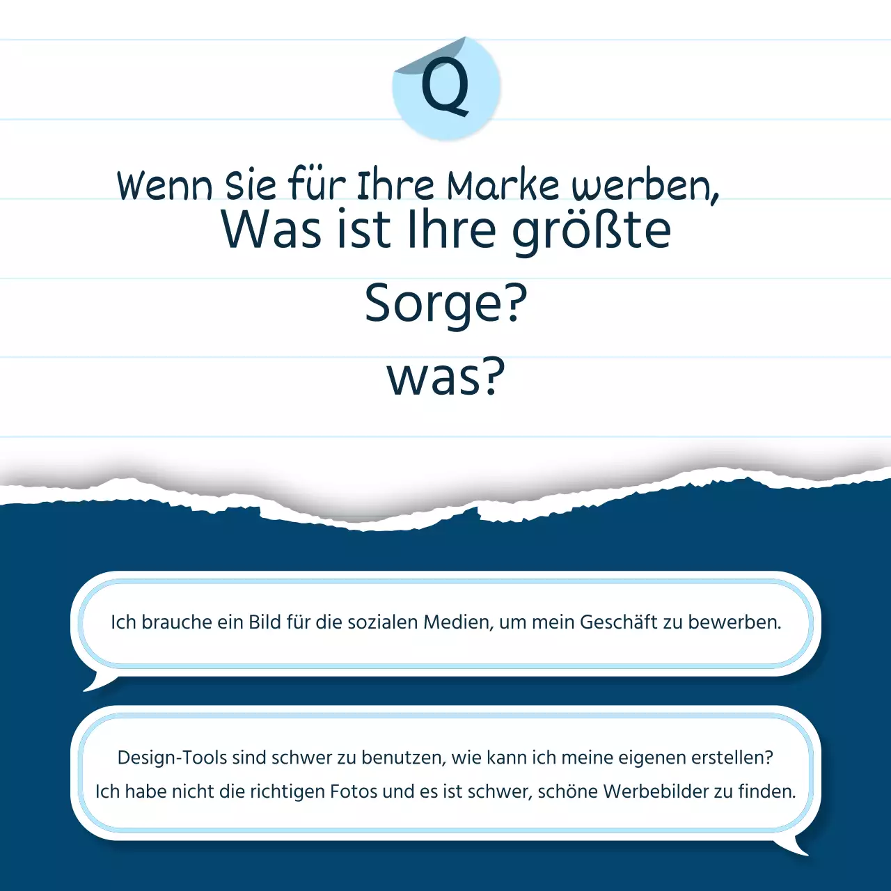 Ein einfaches Storytelling-Produktbriefing in Blau und Hellblau