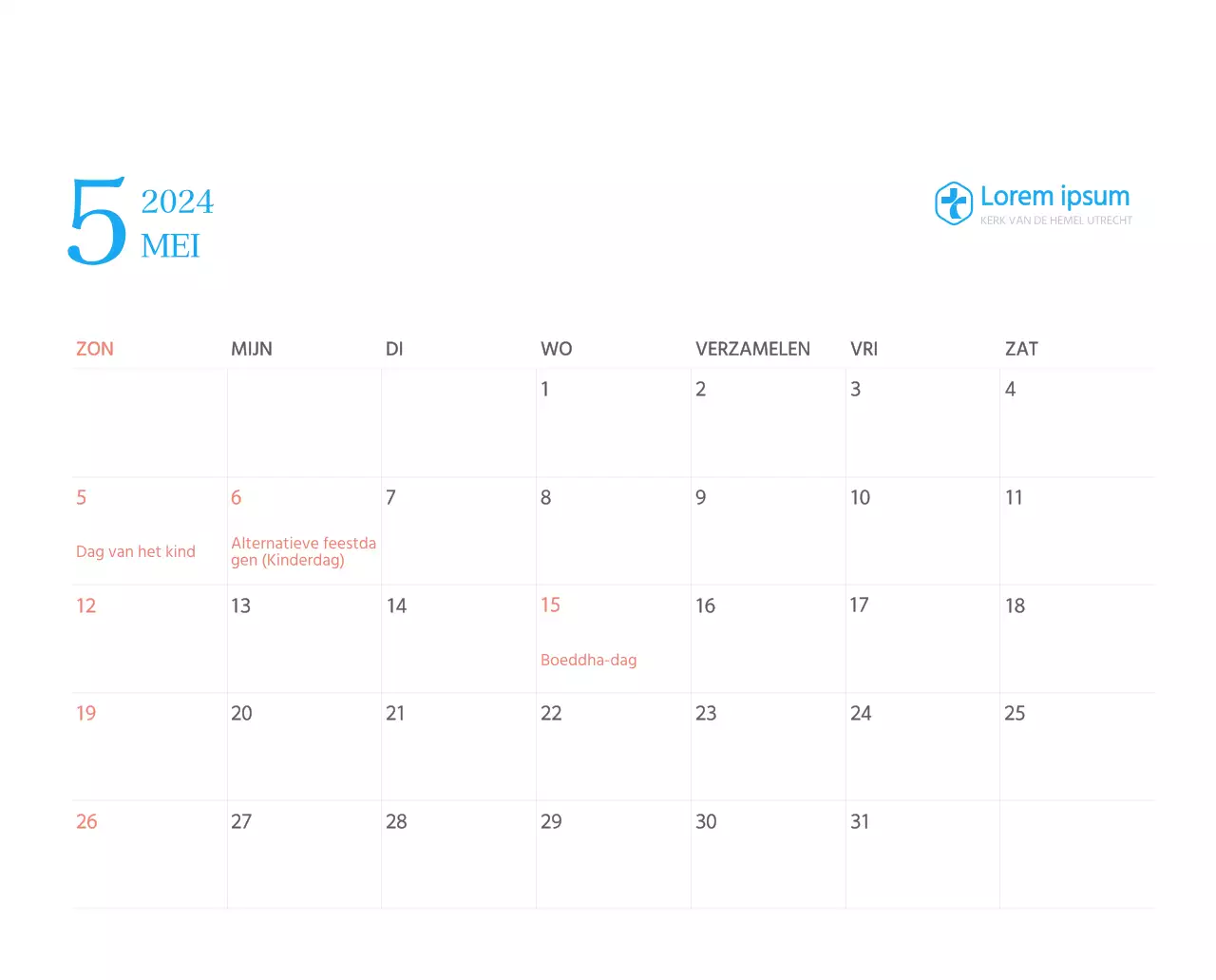 Blauw modern concept kerkkalender