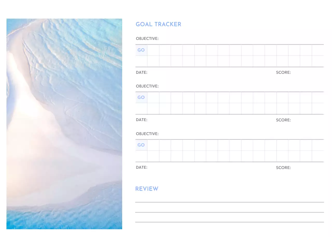 Goal Tracker calendar with a splash of blue