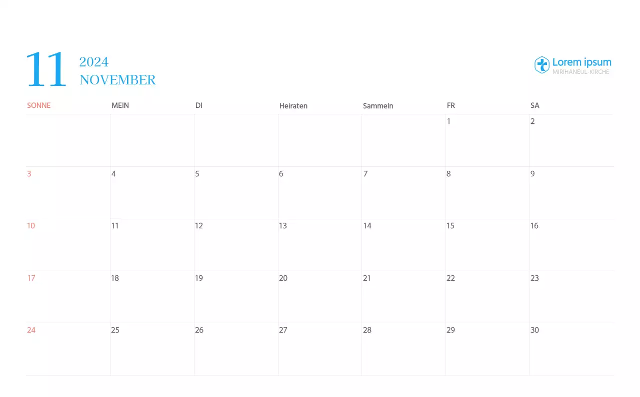 Blaues modernes Konzept Kirchenkalender