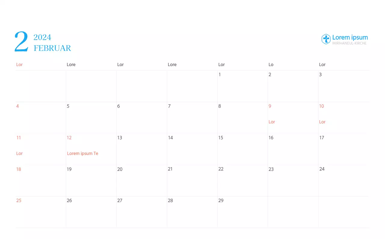 Blaues modernes Konzept Kirchenkalender