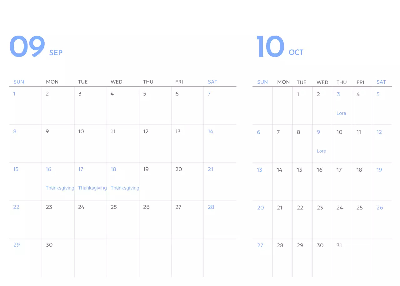 Goal Tracker calendar with a splash of blue