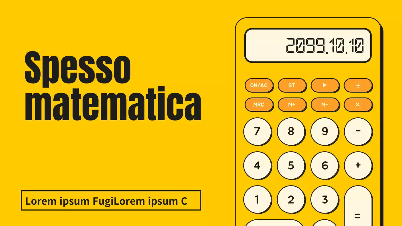 Lezione di matematica con un concetto kitsch di calcolatrice gialla e arancione