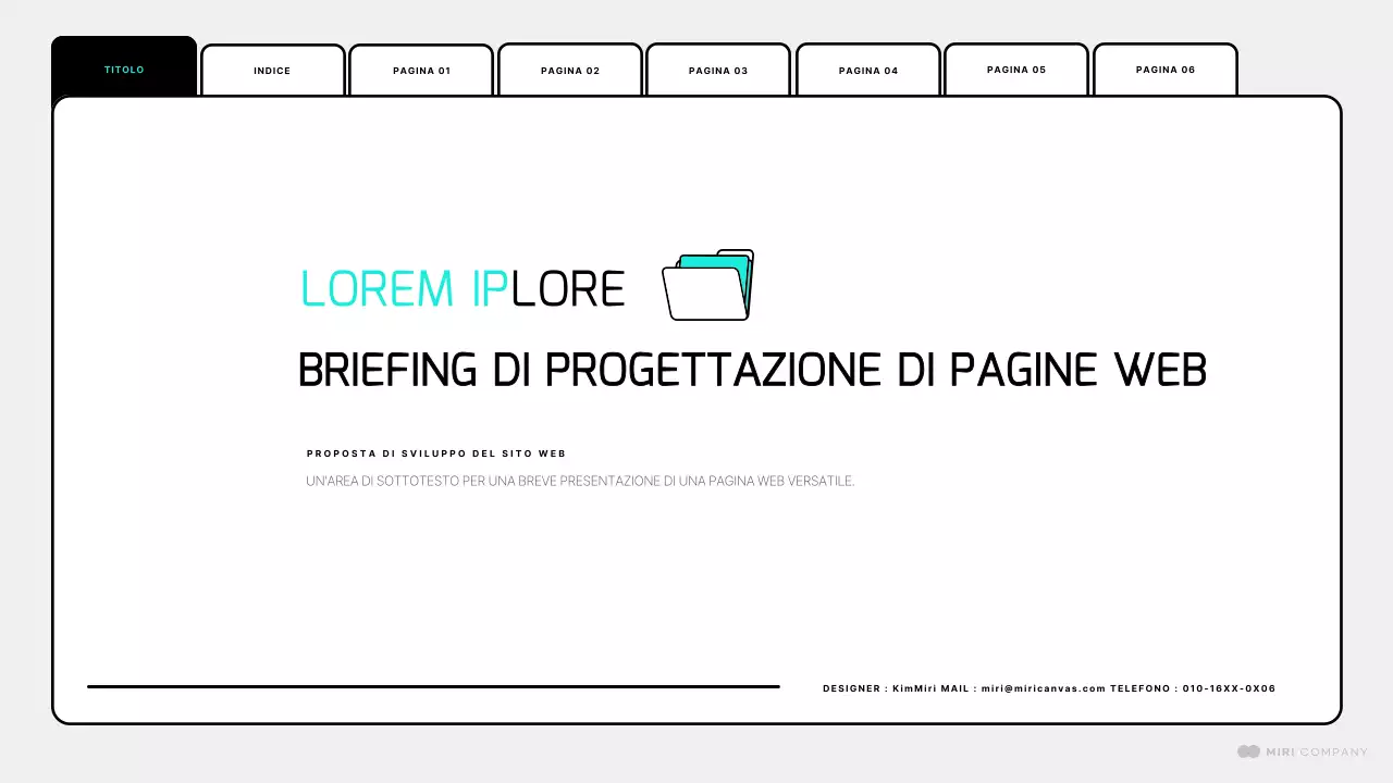 Un semplice brief per il design di una pagina web in bianco e menta