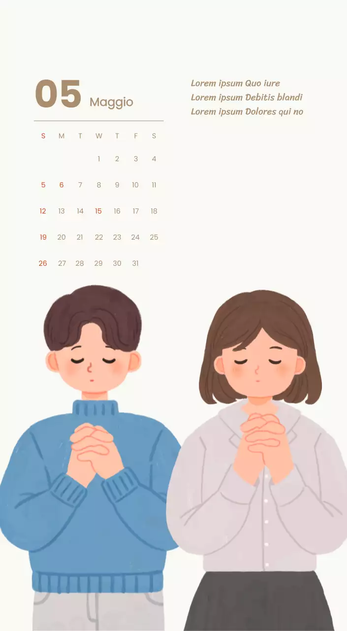 Un calendario devozionale con illustrazioni accoglienti e versetti della Bibbia su uno sfondo blu chiaro