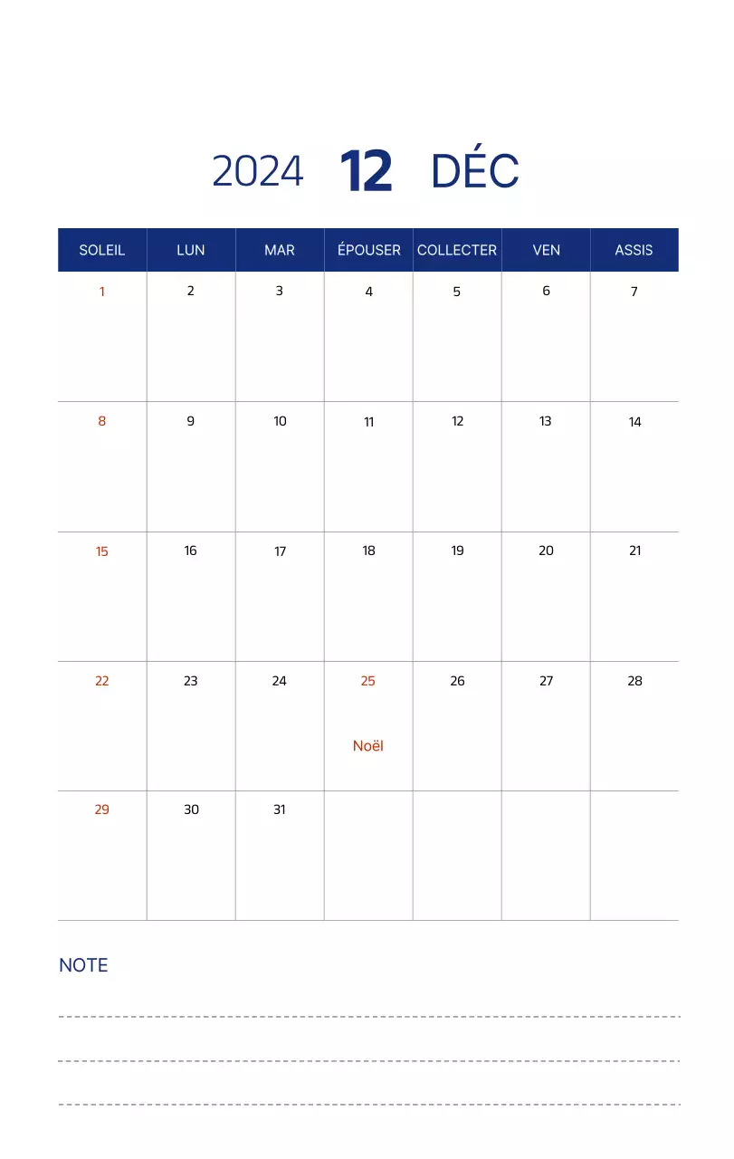 Calendrier simple avec des illustrations épurées en bleu