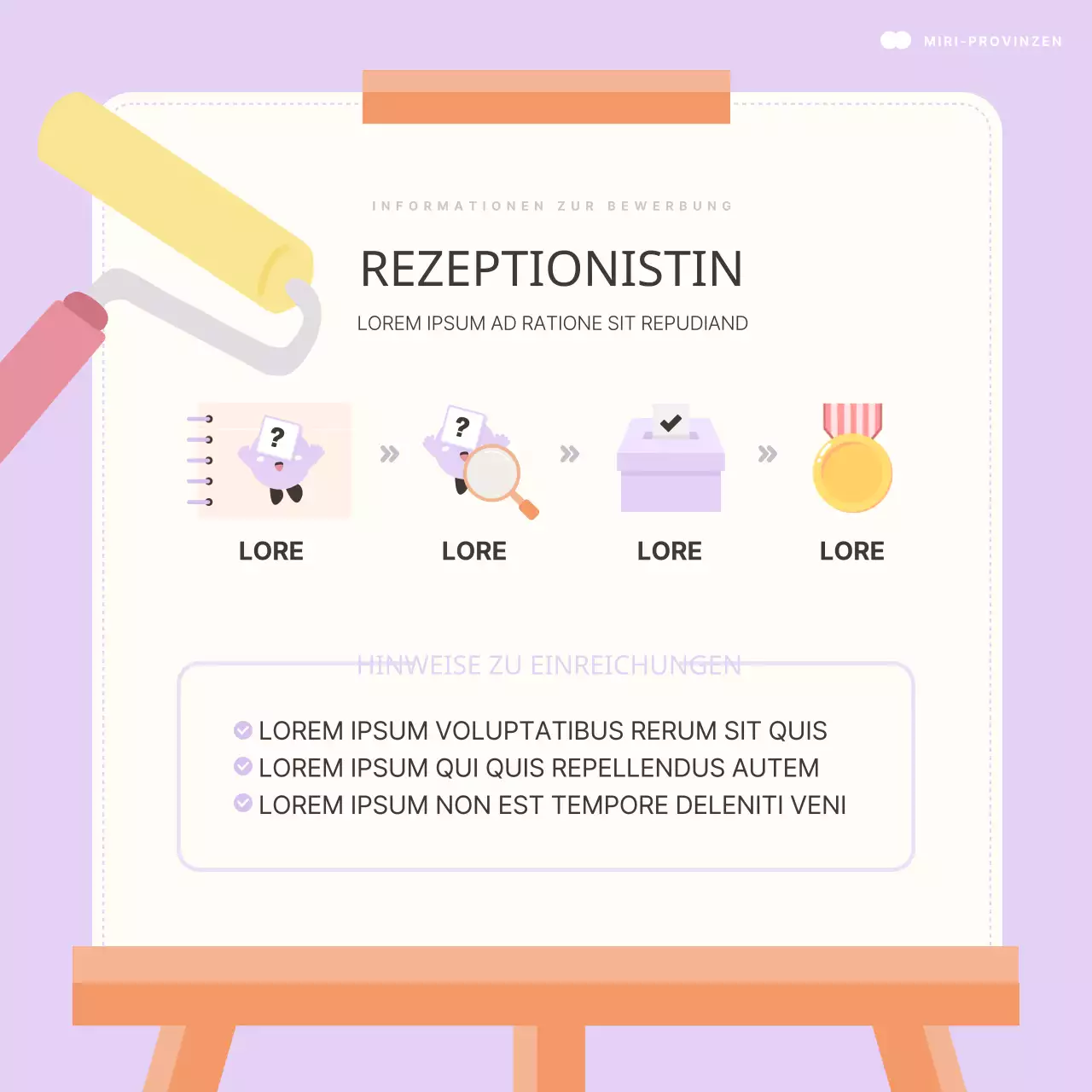 Förderung eines einfachen Wettbewerbs mit mint- und elfenbeinfarbenem Charakter