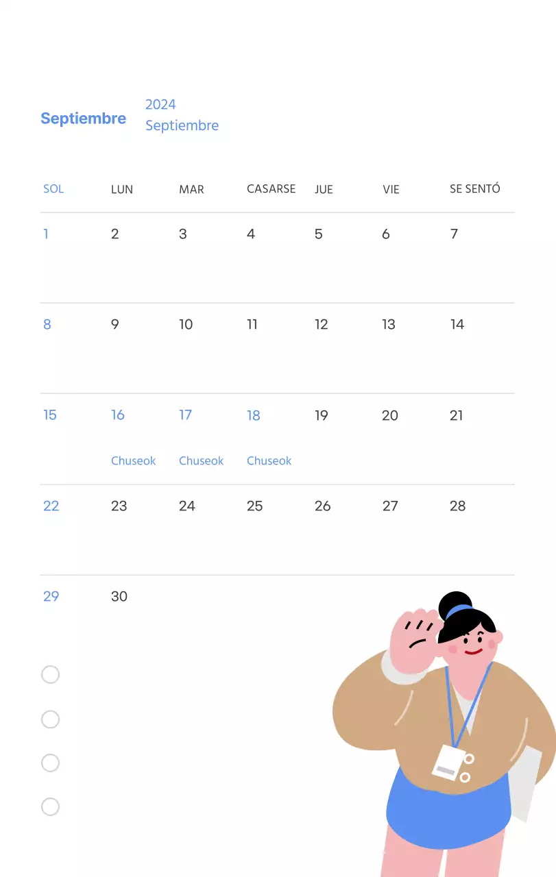 Calendario motivacional con ilustraciones llenas de energía y citas positivas sobre fondo azul claro