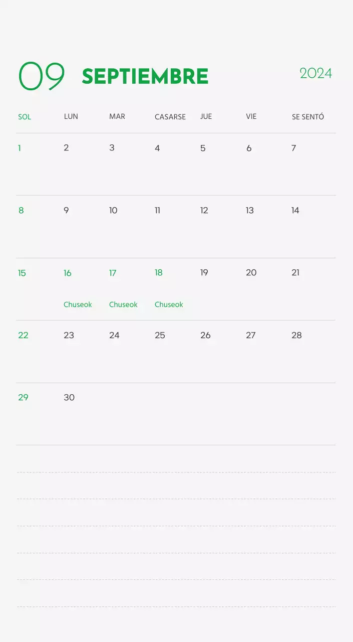 Un calendario con la imagen de un cachorro y un bonito mensaje en tonos verdes.