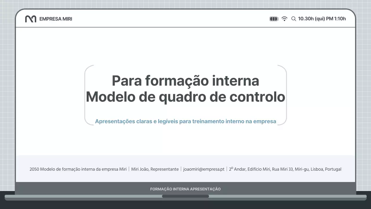 Apresentação simples de formação interna em azul claro e cinzento