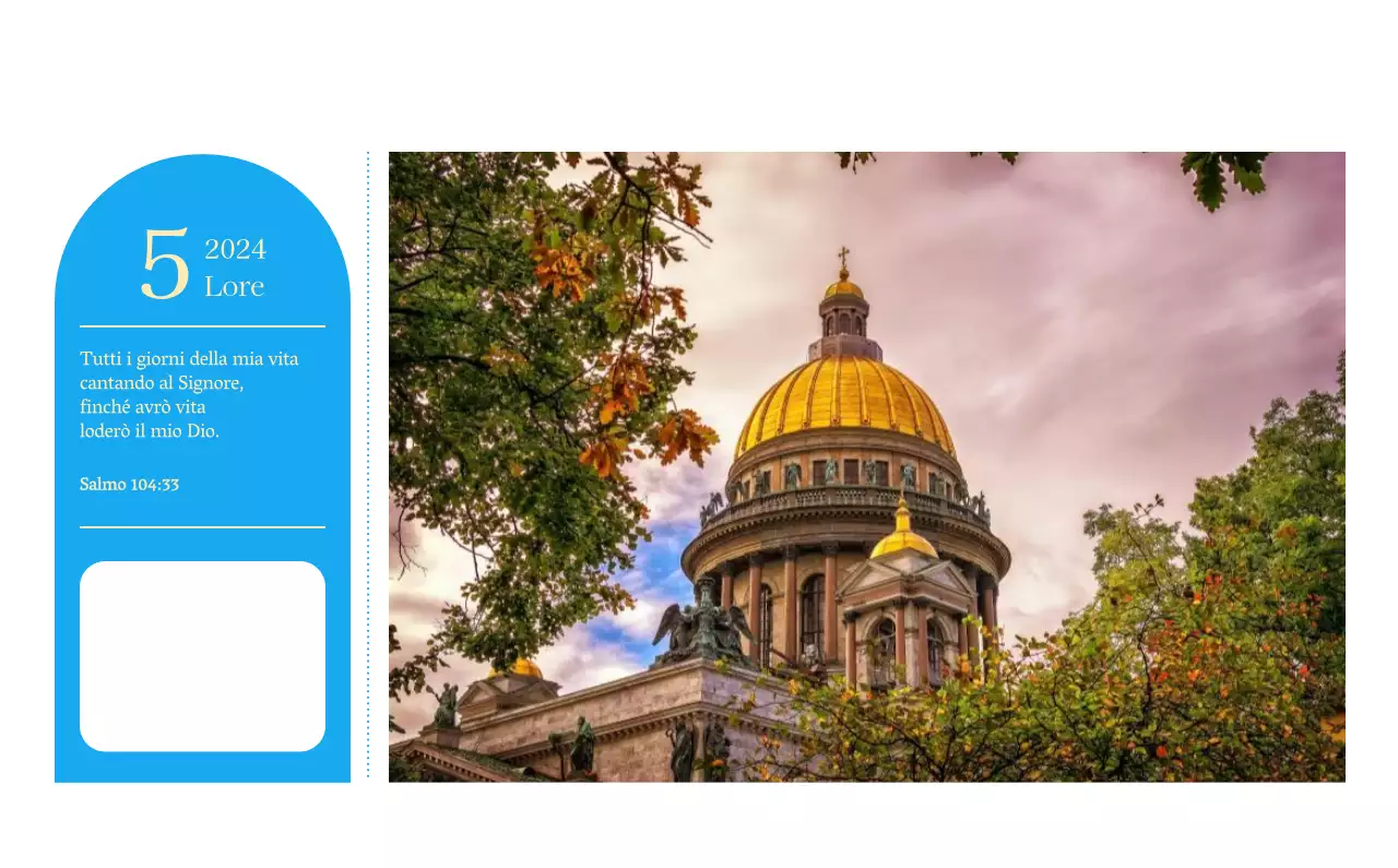 Calendario ecclesiastico blu di concezione moderna