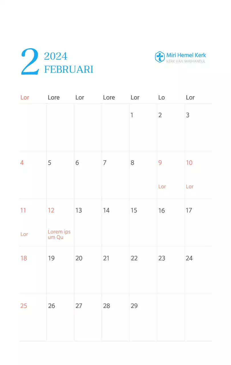 Blauw modern concept kerkkalender