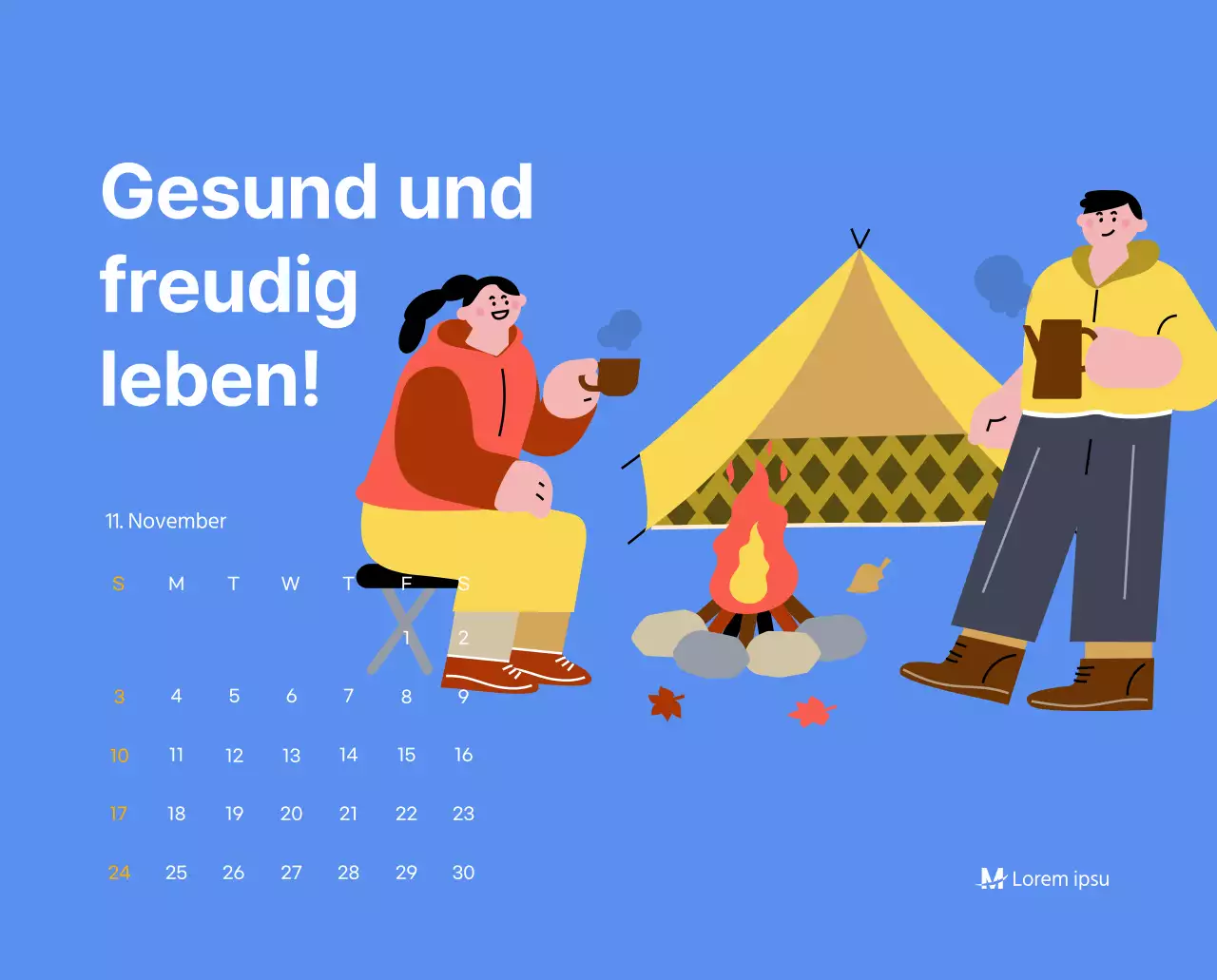 Motivationskalender mit energiegeladenen Illustrationen und positiven Zitaten auf hellblauem Hintergrund