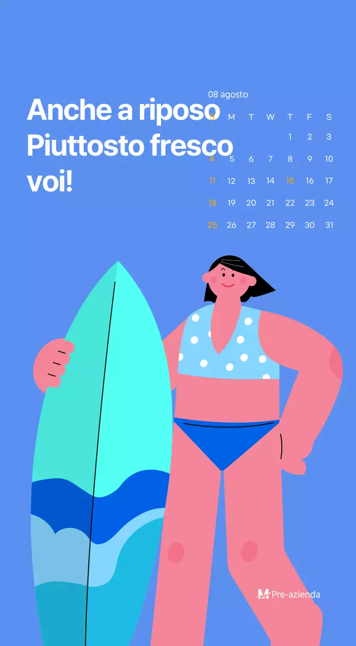 Calendario motivazionale con illustrazioni energetiche e citazioni positive su sfondo azzurro