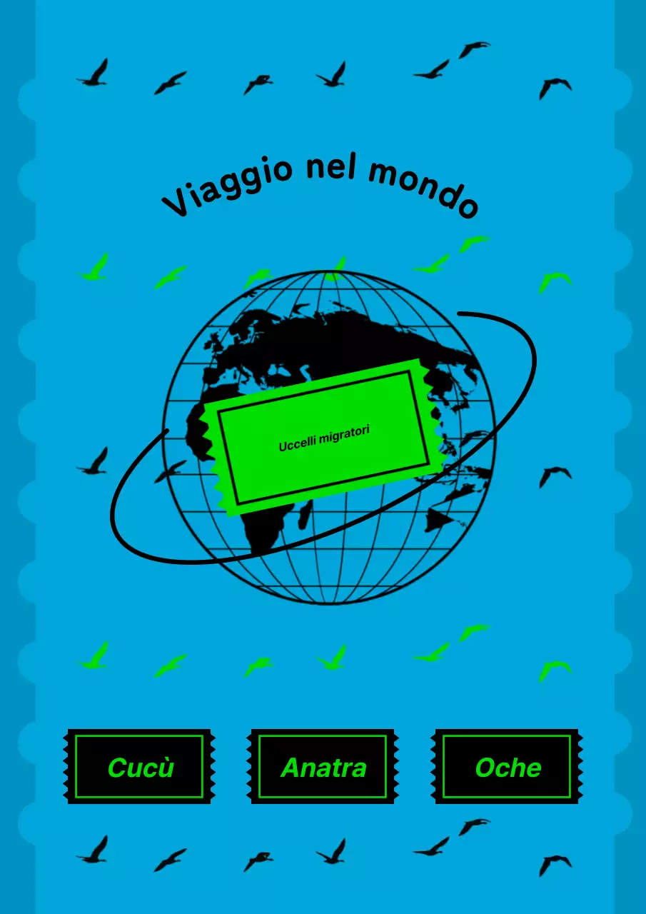 Una copertina da viaggio blu e minimalista con uccelli migratori