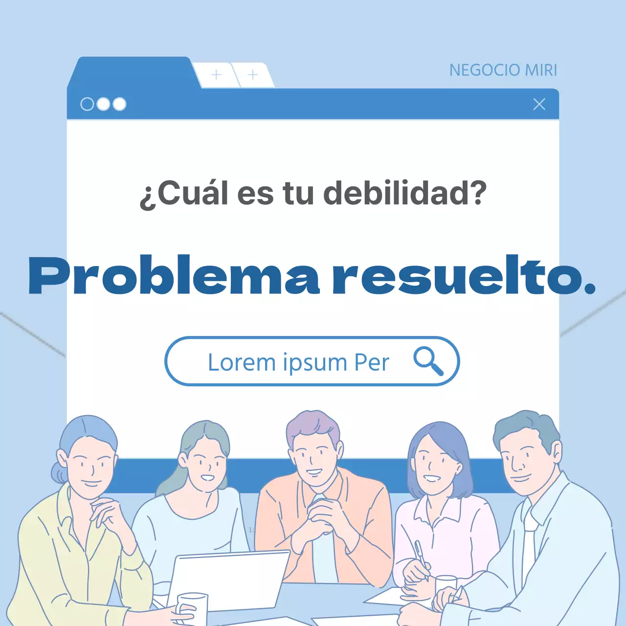 Promoción corporativa moderna en azul y blanco