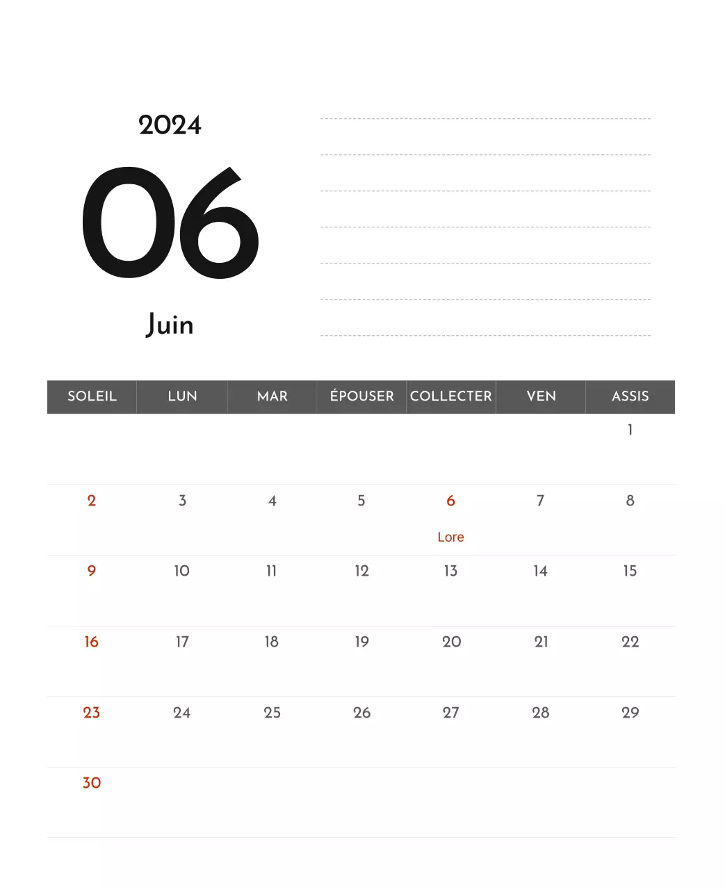 Un calendrier d'entreprise simple en gris