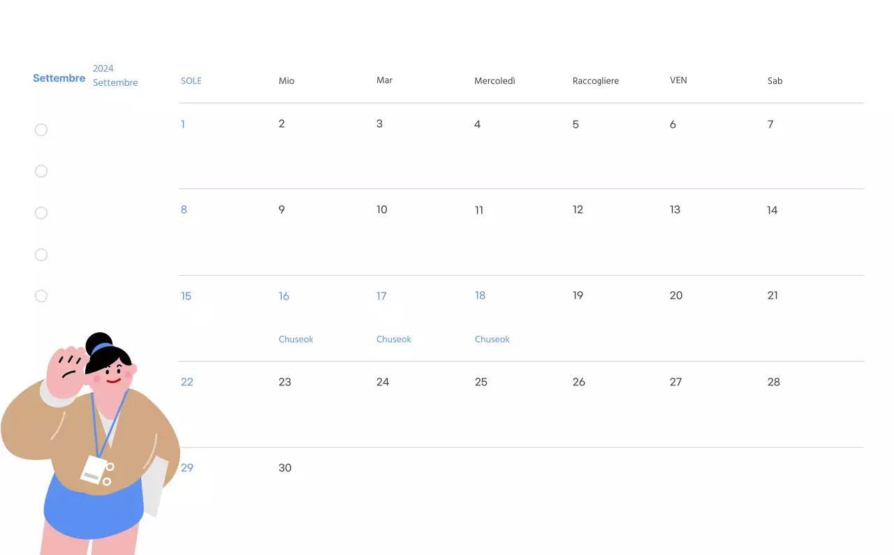 Calendario motivazionale con illustrazioni energetiche e citazioni positive su sfondo azzurro