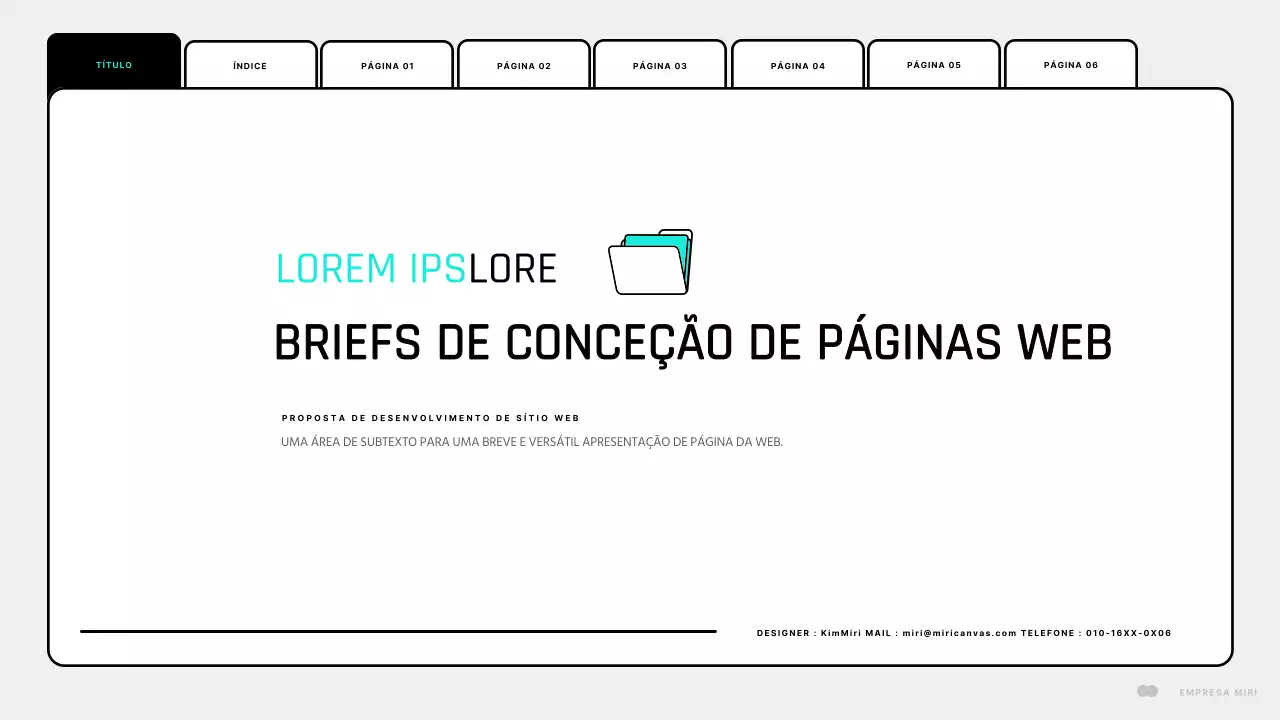 Um briefing de conceção de uma página Web simples em tons de menta e branco