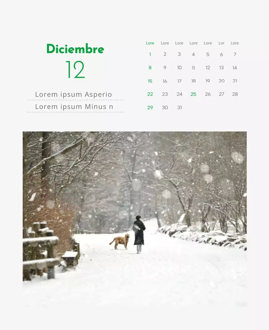 Un calendario con la imagen de un cachorro y un bonito mensaje en tonos verdes.