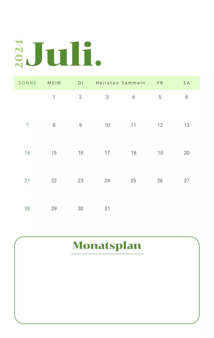 Kalender mit Jugendillustrationen auf gelbem und grünem Hintergrund