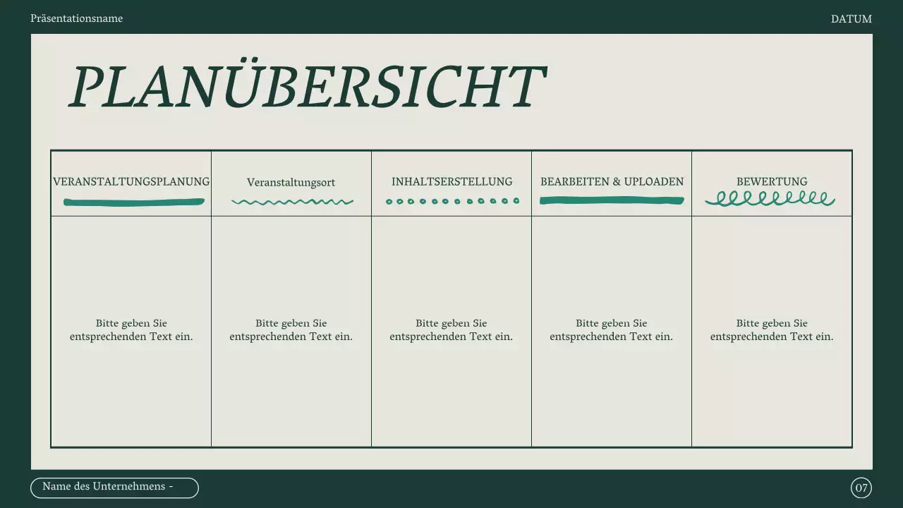 Minimalistisches Protokoll eines Marketing-Meetings in Grün und Beige