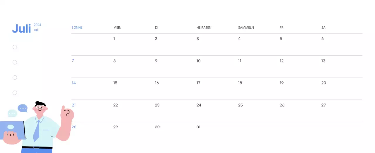 Motivationskalender mit energiegeladenen Illustrationen und positiven Zitaten auf hellblauem Hintergrund