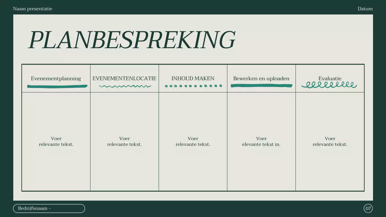 Minimalistisch verslag van de notulen van een marketingvergadering in groen en beige