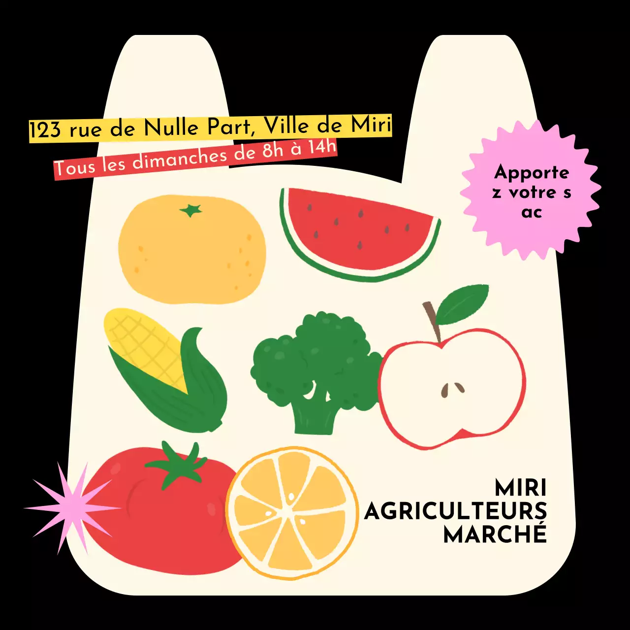 Promouvoir un simple marché de producteurs en noir et beige