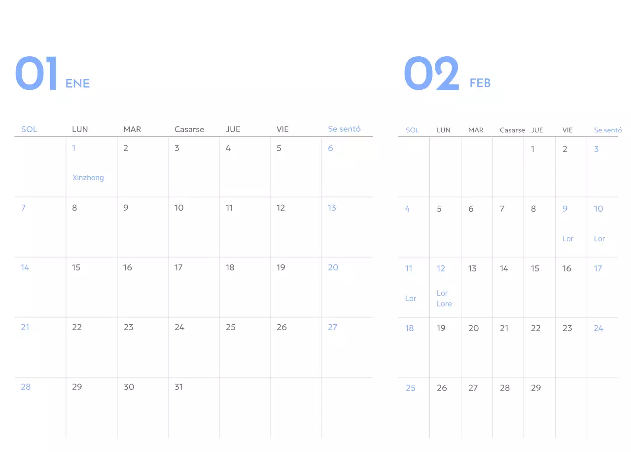 Calendario de seguimiento de objetivos con un toque de azul
